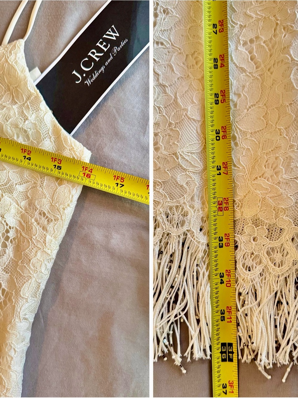 J. CREW Cream Lace Beaded Fringe Slip Dress - Wedding & Evening Dress - Picture 16 of 16